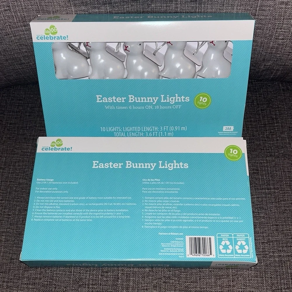 Rabbit Bunny String Light (2) Sets With Timer Battery Operated 3'6